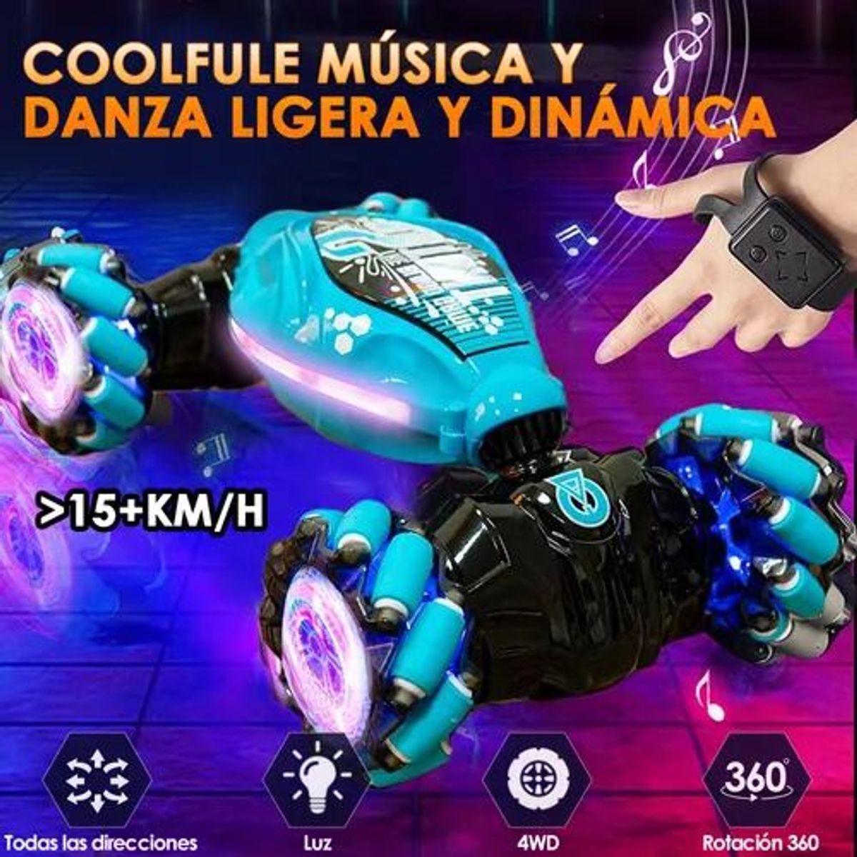 LUKOVEE - 24ghz Coche Juguete Rc Gesto Sensor Con Lucesmúsica 8 En 1