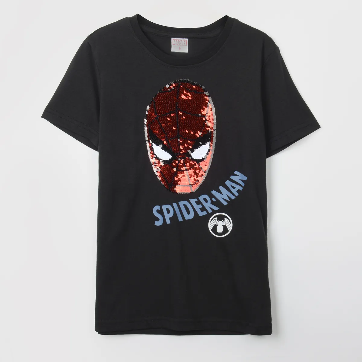 MARVEL - Polera Manga Corta Niño Lentejuelas Spiderman Negro Marvel