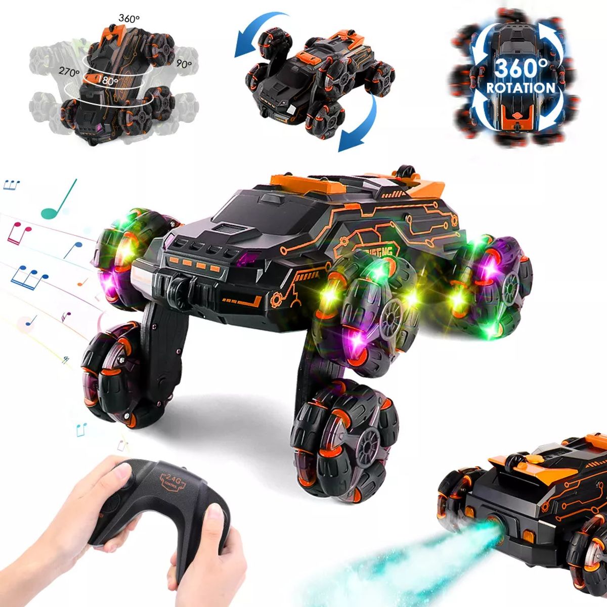 LUKOVEE - 24ghz Coche Rc Stunt Carro De Juguete Con Lucesmúsica 360°