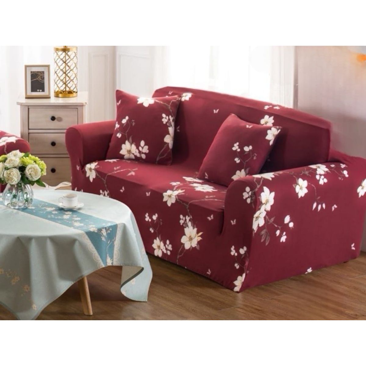 GENERICO - Funda de Sillon 4 Cuerpos Poliéster Elástico. Color Burdeos TF14