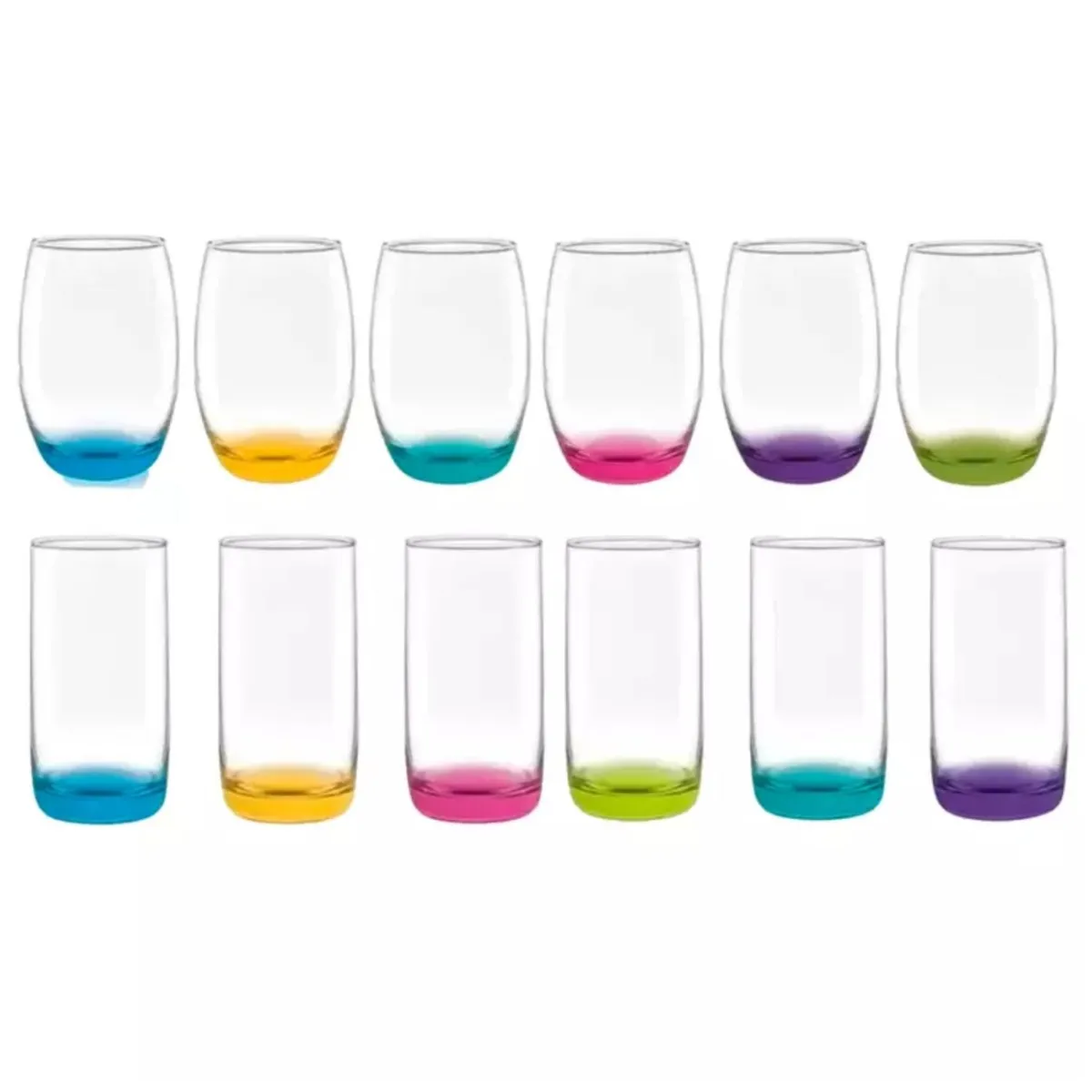 CRISTAR - Pack 6 Vasos Altos Modelos Monterrey + 6 Mikonos Fondo Color Cristar