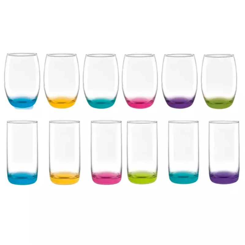 CRISTAR - Pack 6 Vasos Altos Modelos Monterrey + 6 Mikonos Fondo Color Cristar