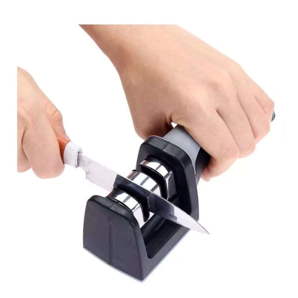 GENERICO - Afilador Cuchillo Tijera Cocina 2 Ranuras Acero Y Cerámica