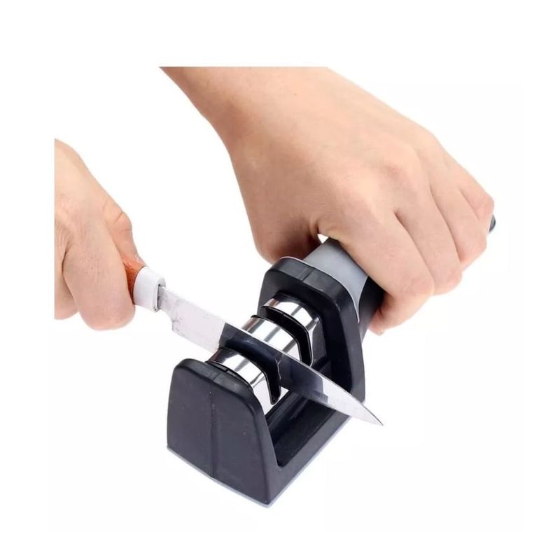 GENERICO - Afilador Cuchillo Tijera Cocina 2 Ranuras Acero Y Cerámica