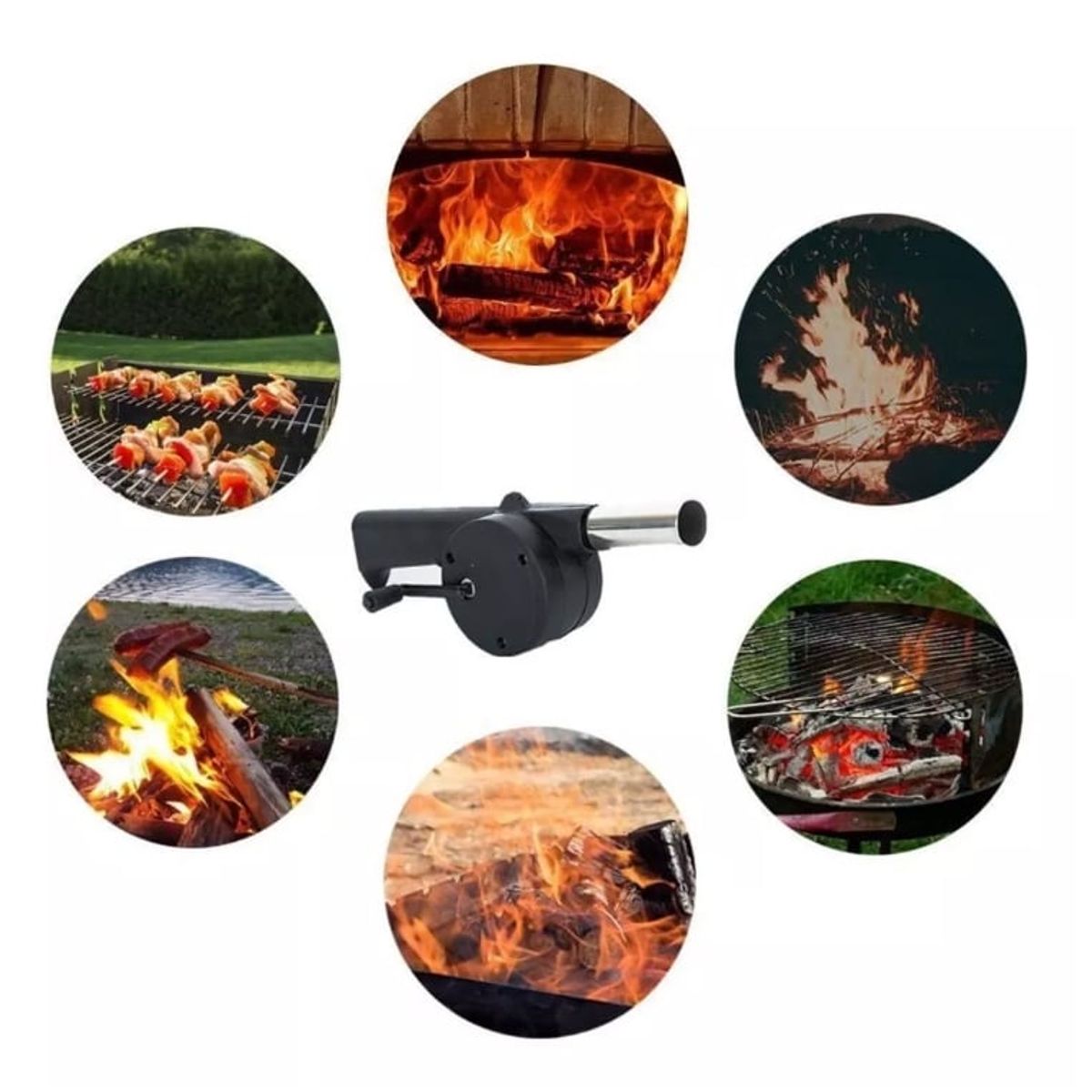 GENERICO - Soplador Parrilla Manual Iniciador Fuego Carbon Asado Manual