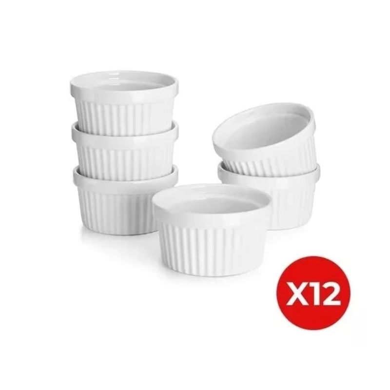 GENERICO - 12 Unid Pocillo Ramekin Cerámica Porcelana 6 Cm - 60 Ml