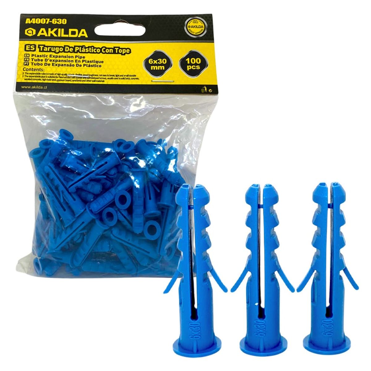 GENERICO - Tarugo Plástico Con Tope 6x30mm Bolsa 100 Unidades