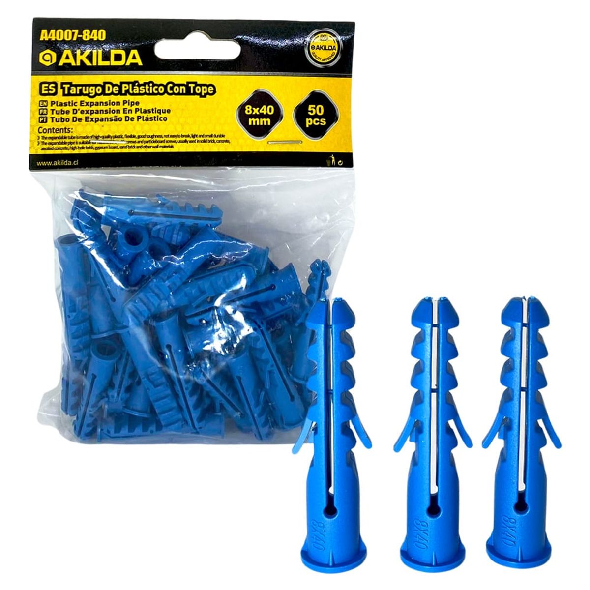 GENERICO - Tarugo Plástico Con Tope 8x40mm Bolsa 50 Unidades