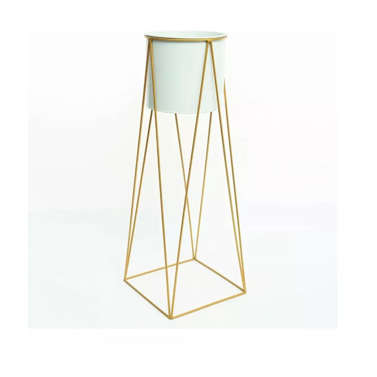 GENERICO - Porta Macetero Pedestal Maceta Plantas Blanco Dorado