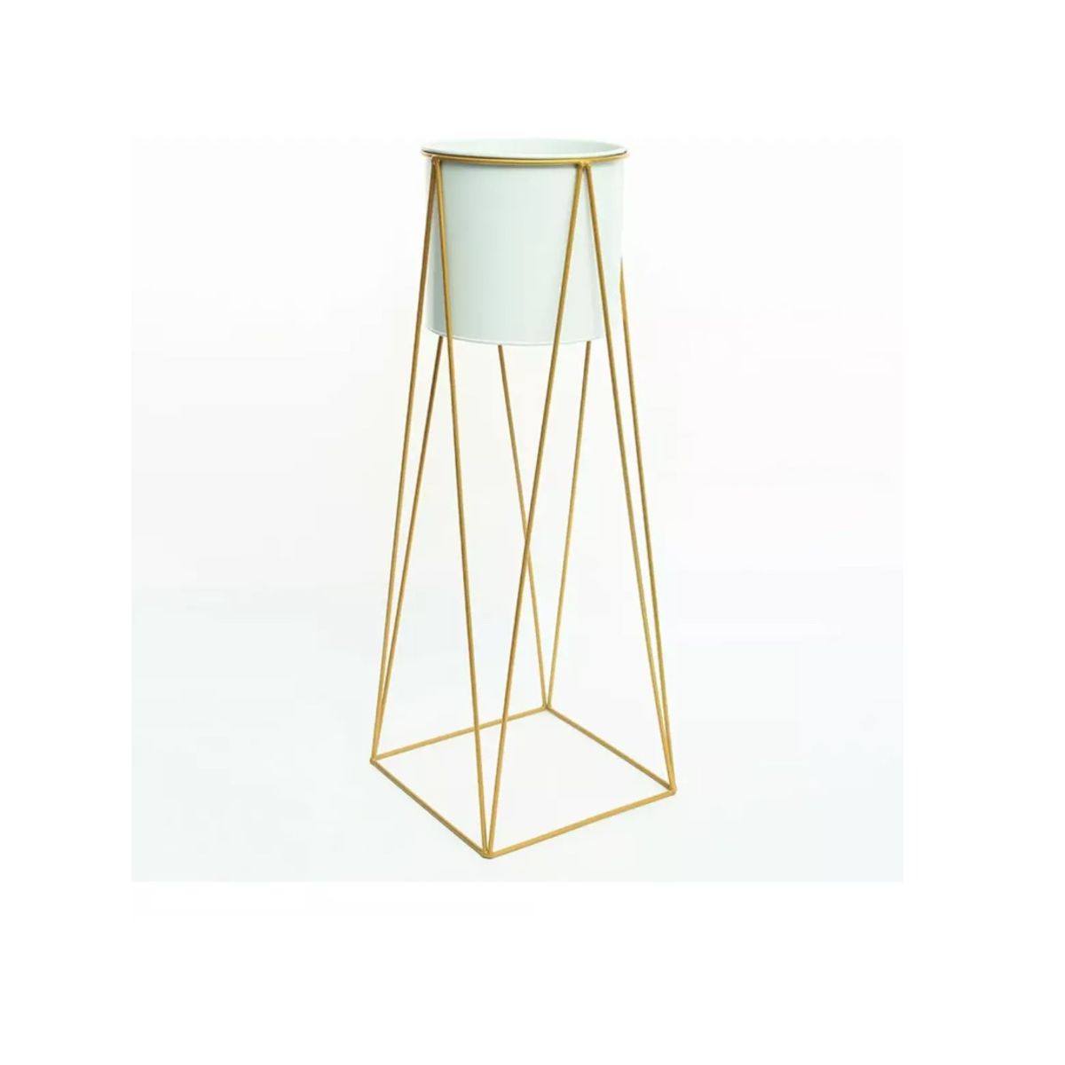 GENERICO - Porta Macetero Pedestal Maceta Plantas Blanco Dorado
