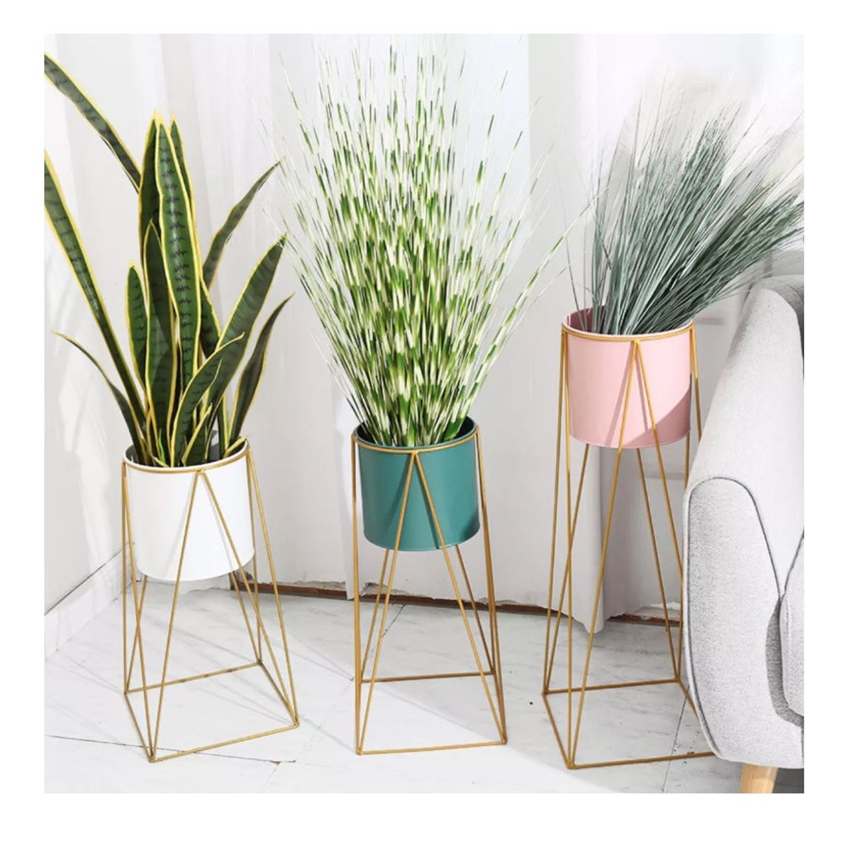 GENERICO - Porta Macetero Pedestal Maceta Plantas Blanco Dorado