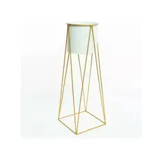 GENERICO - Porta Macetero Pedestal Maceta Plantas Blanco Dorado
