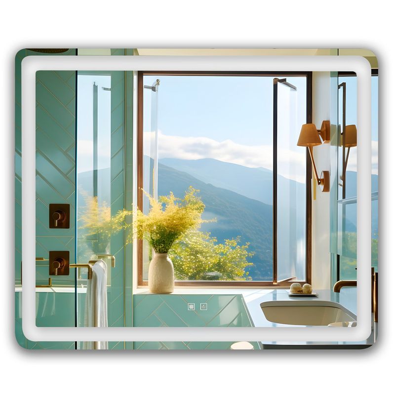 JOYTEK - Espejo Led 90x70cm con 2 botones Rectangular con Líneas