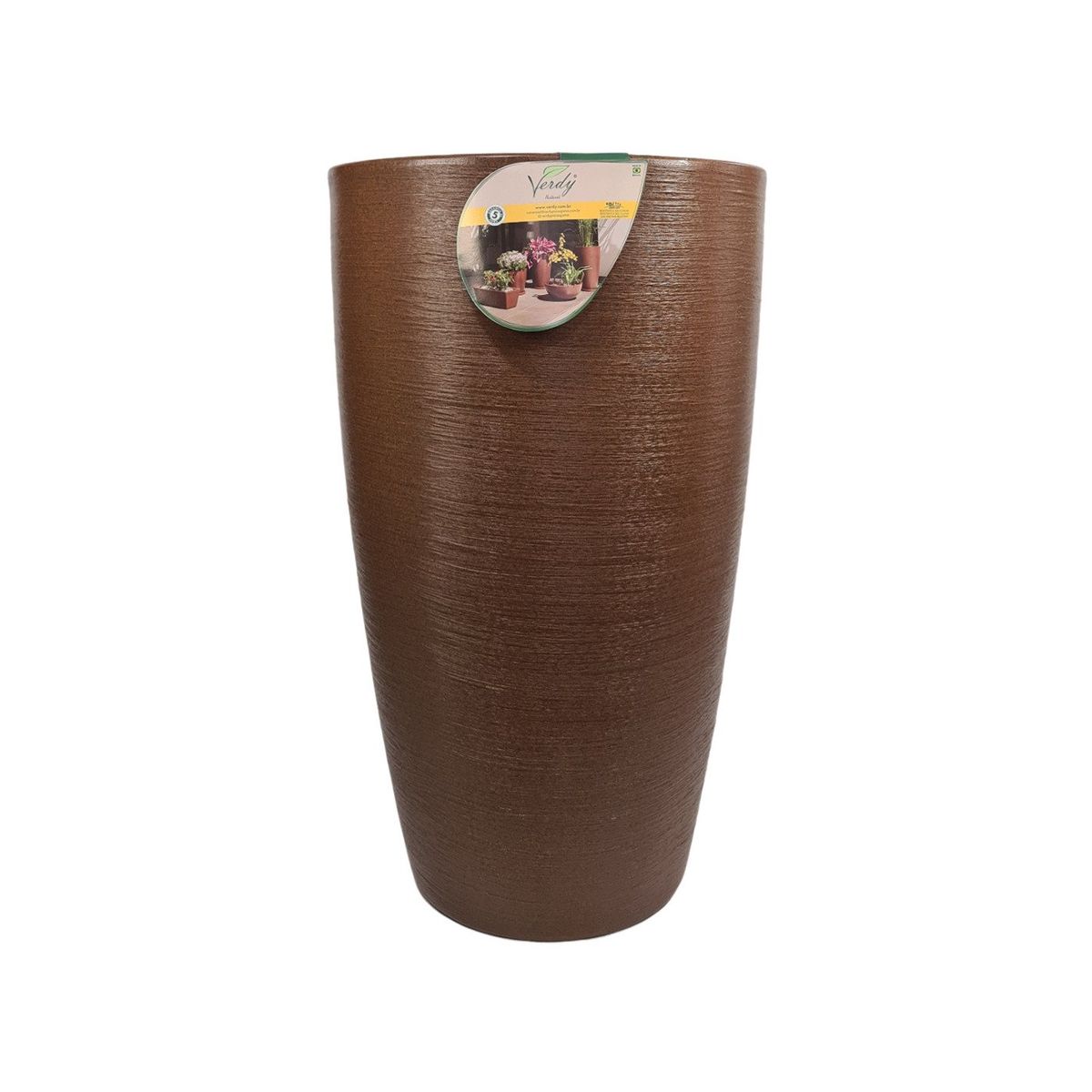 VERDY - Maceta Pantanal Rústico Marrón 33x65cms Efecto Piedra Con Plato