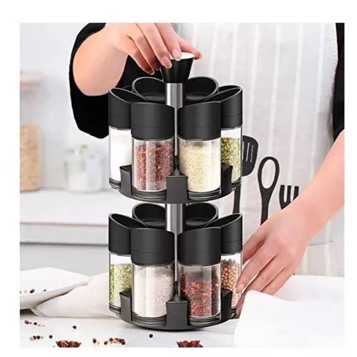 GENERICO - Set De 12 Especieros Condimento Base Giratorio 360 Cocina