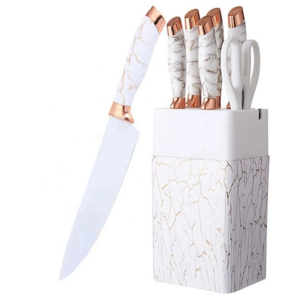GENERICO - Set Cuchillos De Cocina 7 Piezas Con Bloque Diseño De Mármol