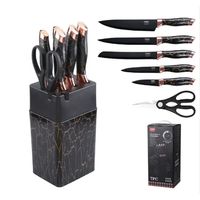 Set Cuchillos De Cocina 7 Piezas Con Bloque Diseño De Mármol