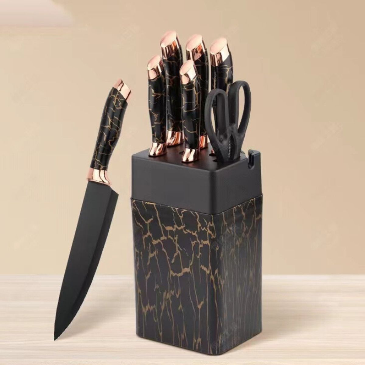 GENERICO - Set Cuchillos De Cocina 7 Piezas Con Bloque Diseño De Mármol