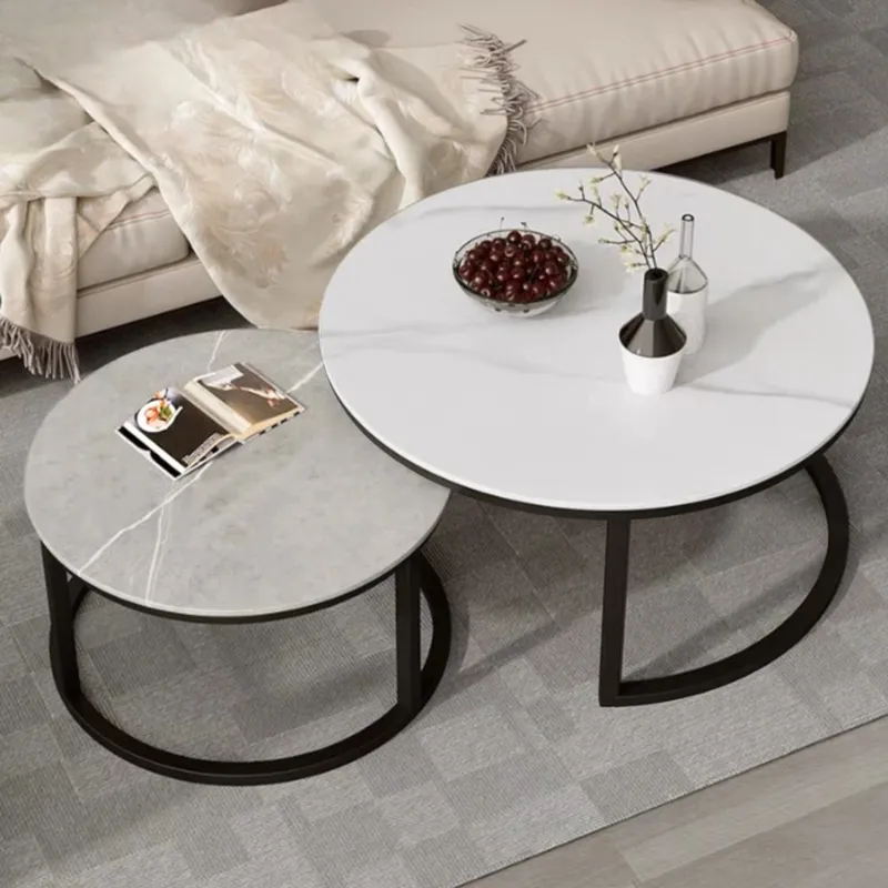 SANTU HOME & DECO - Mesa De Centro Doble Anidada Apilable Loza De Piedra Negro.