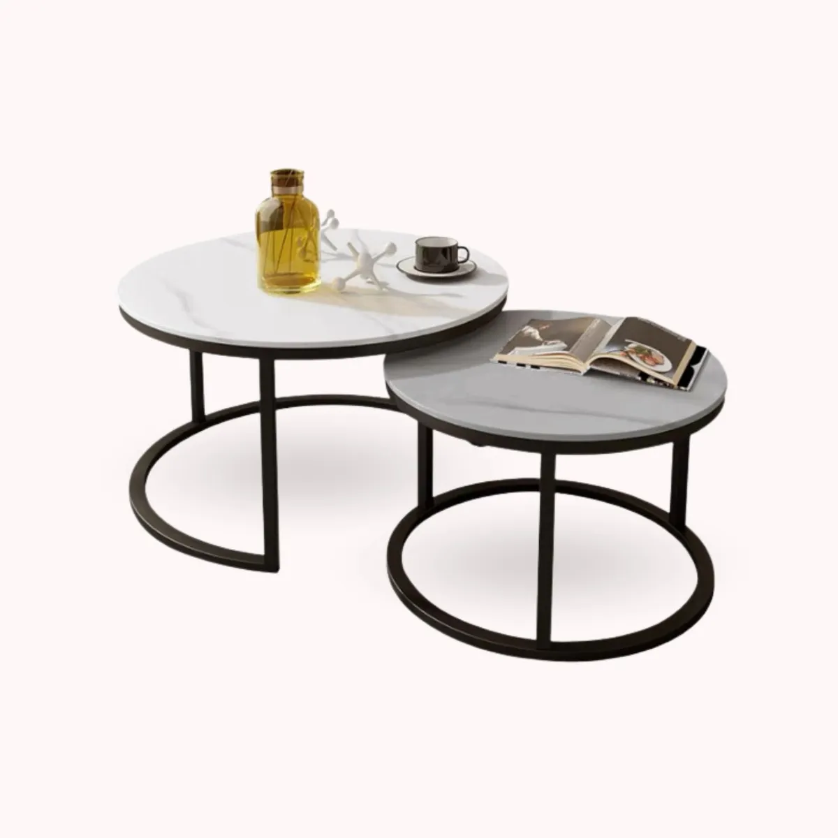 SANTU HOME & DECO - Mesa De Centro Doble Anidada Apilable Loza De Piedra Negro