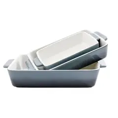 GENERICO - Set 3 Fuentes De Cerámica Para Horno Celeste Simplit