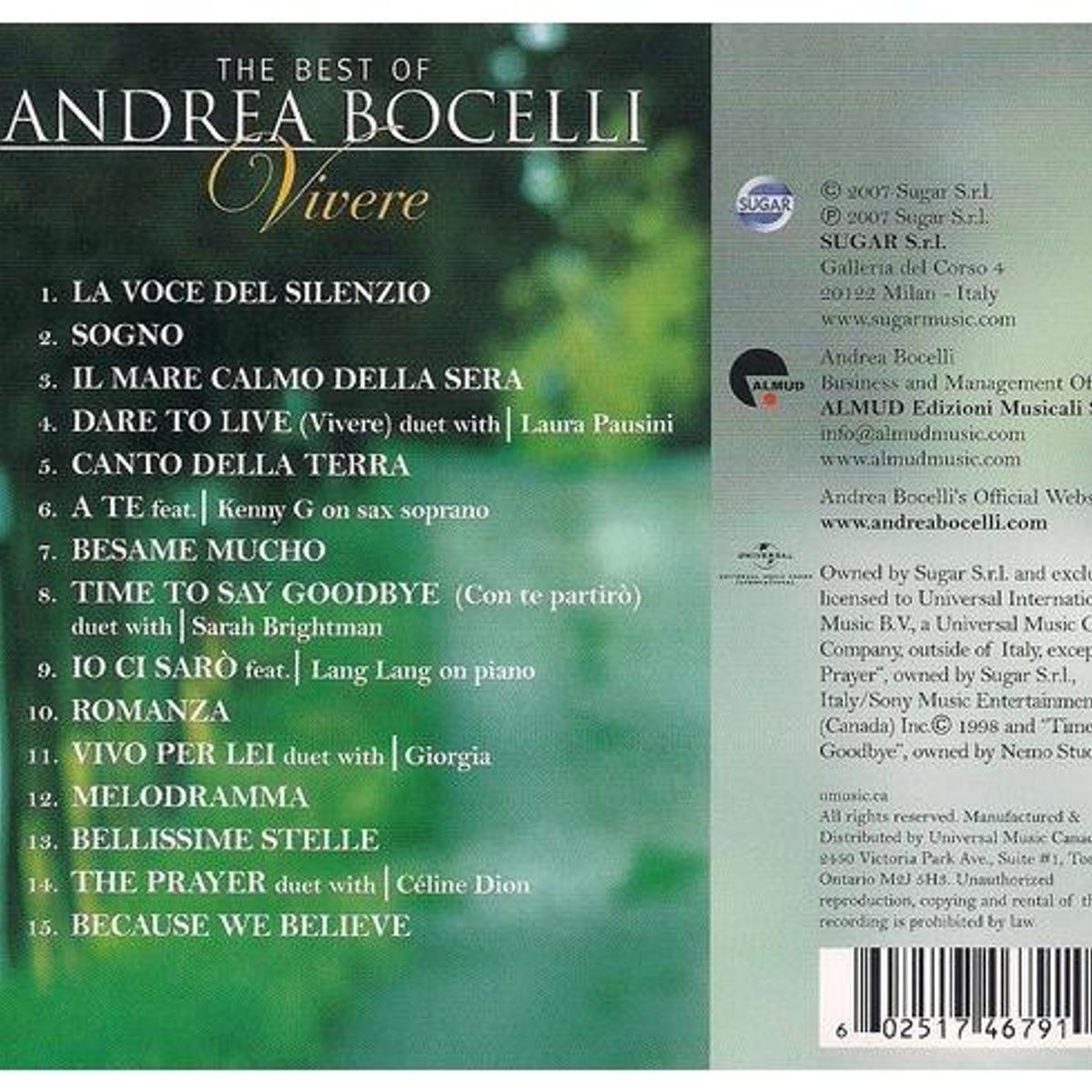 HITWAY MUSIC - ANDREA BOCELLI-VIVIREBEST OF ANDREA BOCELLI-CD HITWAY MUSIC