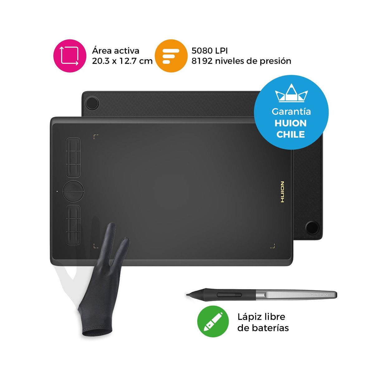 HUION - Tableta Gráfica Digitalizadora Huion Inspiroy H580X con Guante - TG