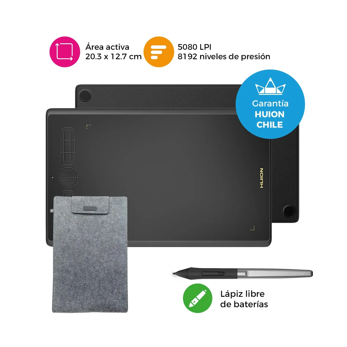 HUION - Tableta Gráfica Digitalizadora Huion Inspiroy H580X con Funda - TG