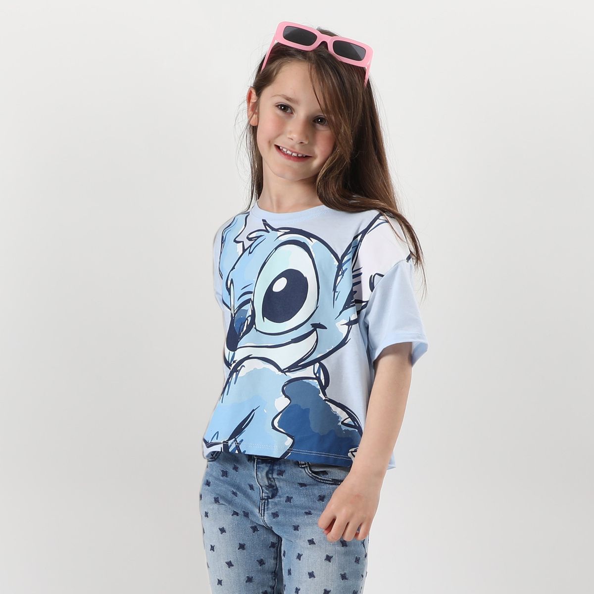 DISNEY - Polera Manga Corta Niña Lilo y Stitch Celeste Disney