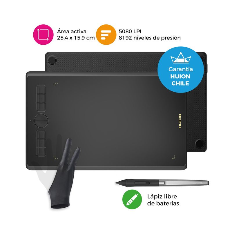 HUION - Tableta Gráfica Digitalizadora Huion Inspiroy H610X con Guante - TG