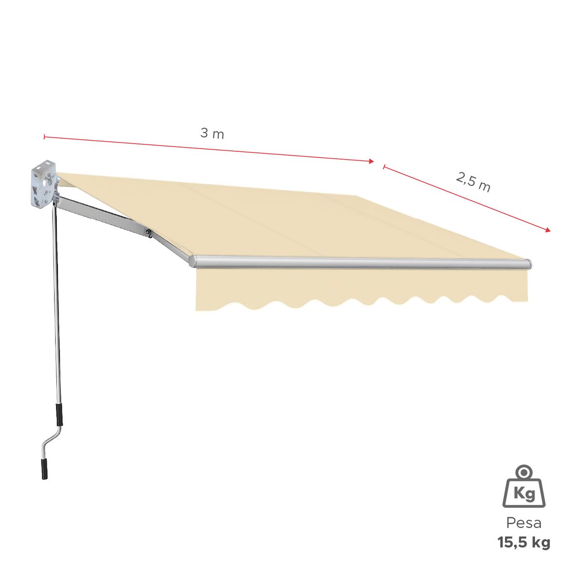VINCENZI - Toldo para Terraza con brazo Retráctil 300x250 cm Beige