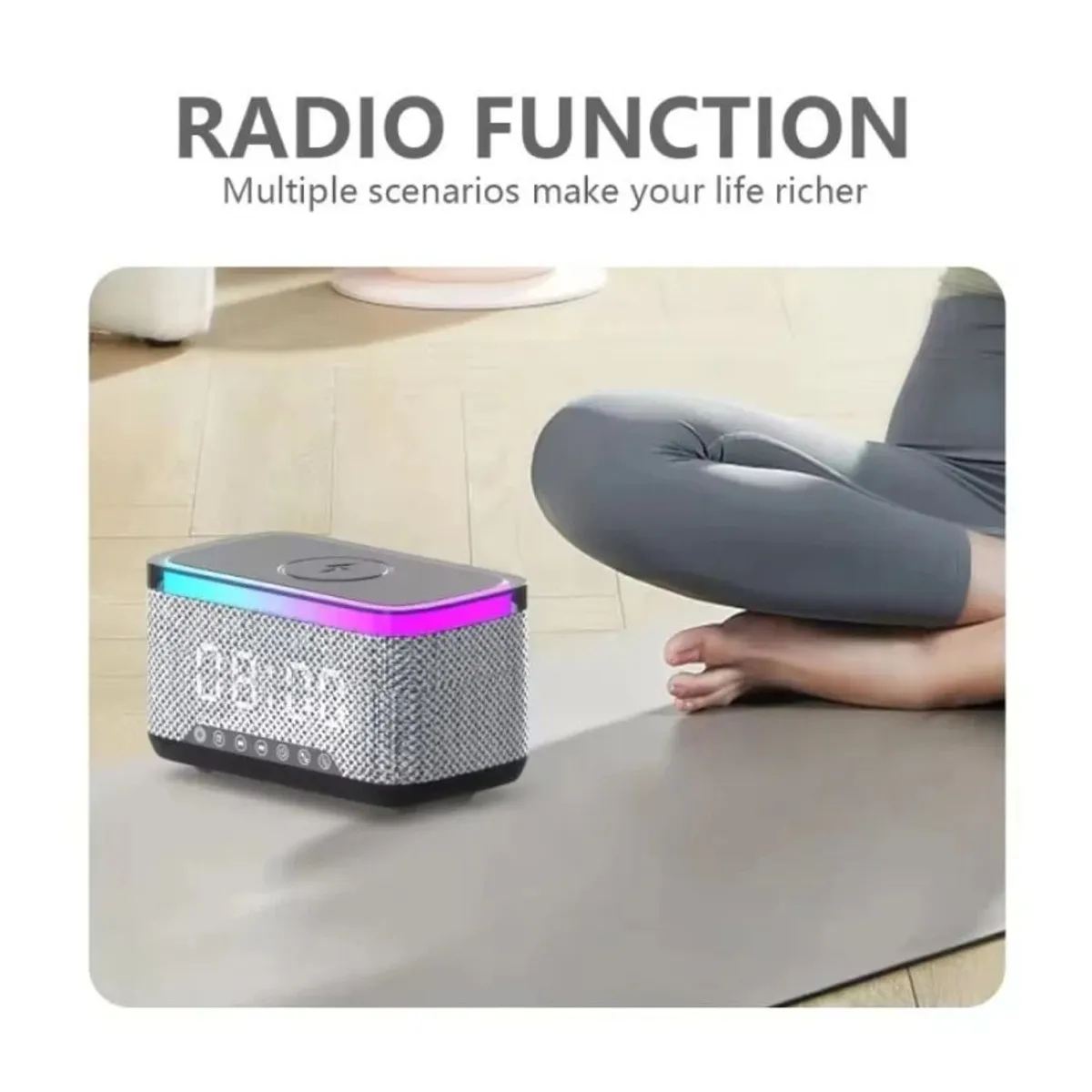 GENERICO - Parlante Bluetooth Multifunción Portátil 15w Reloj Cargador