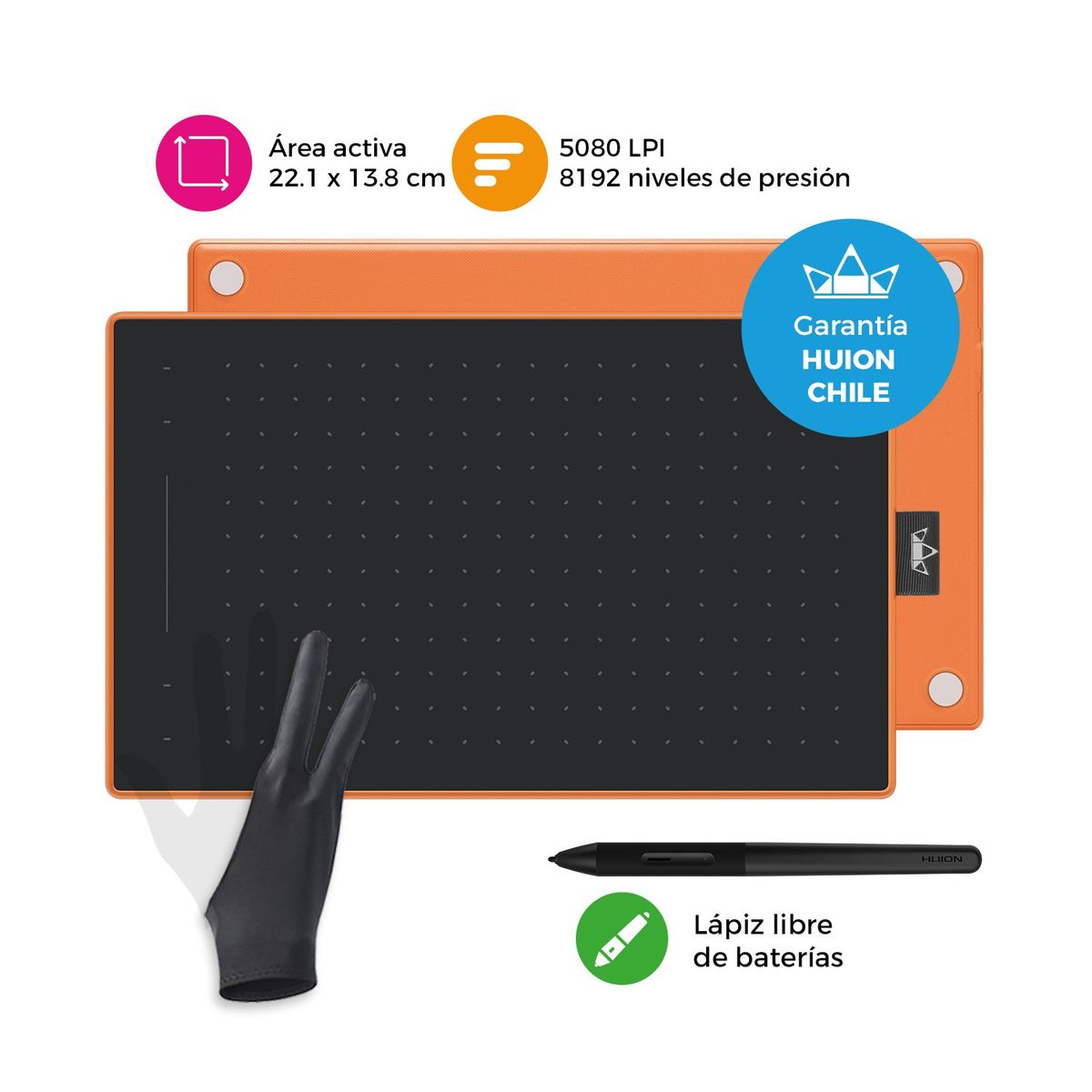 HUION - Tableta Gráfica Digitalizadora Inspiroy RTM-500 Orange -Incluye Guante