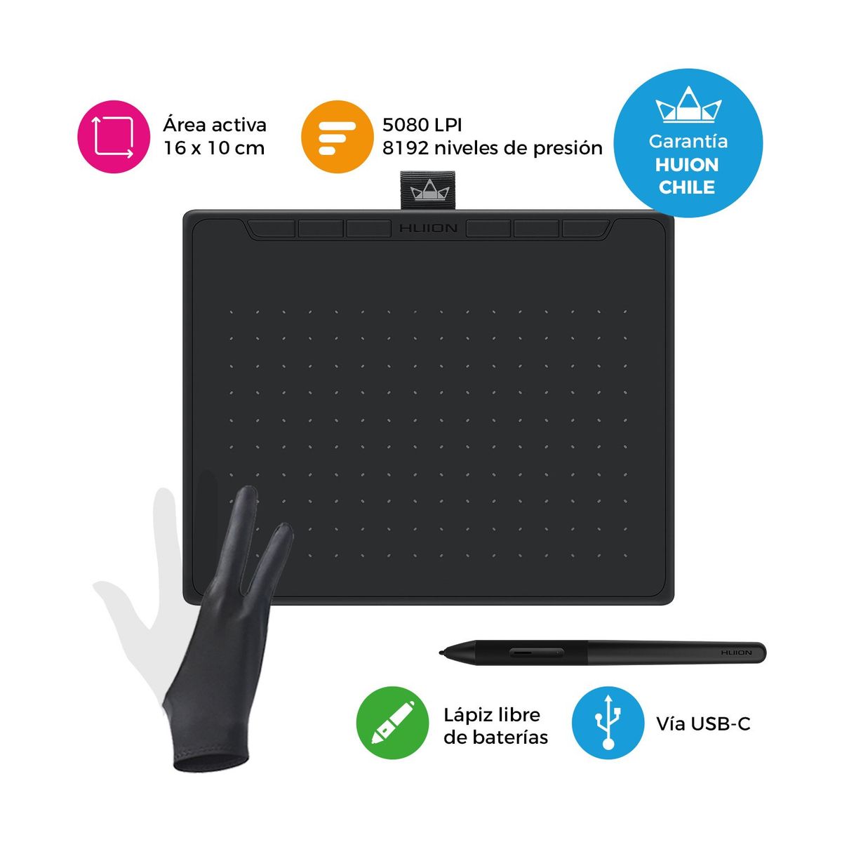 HUION - Tableta Gráfica Huion Inspiroy RTS-300 Black - Incluye Guante