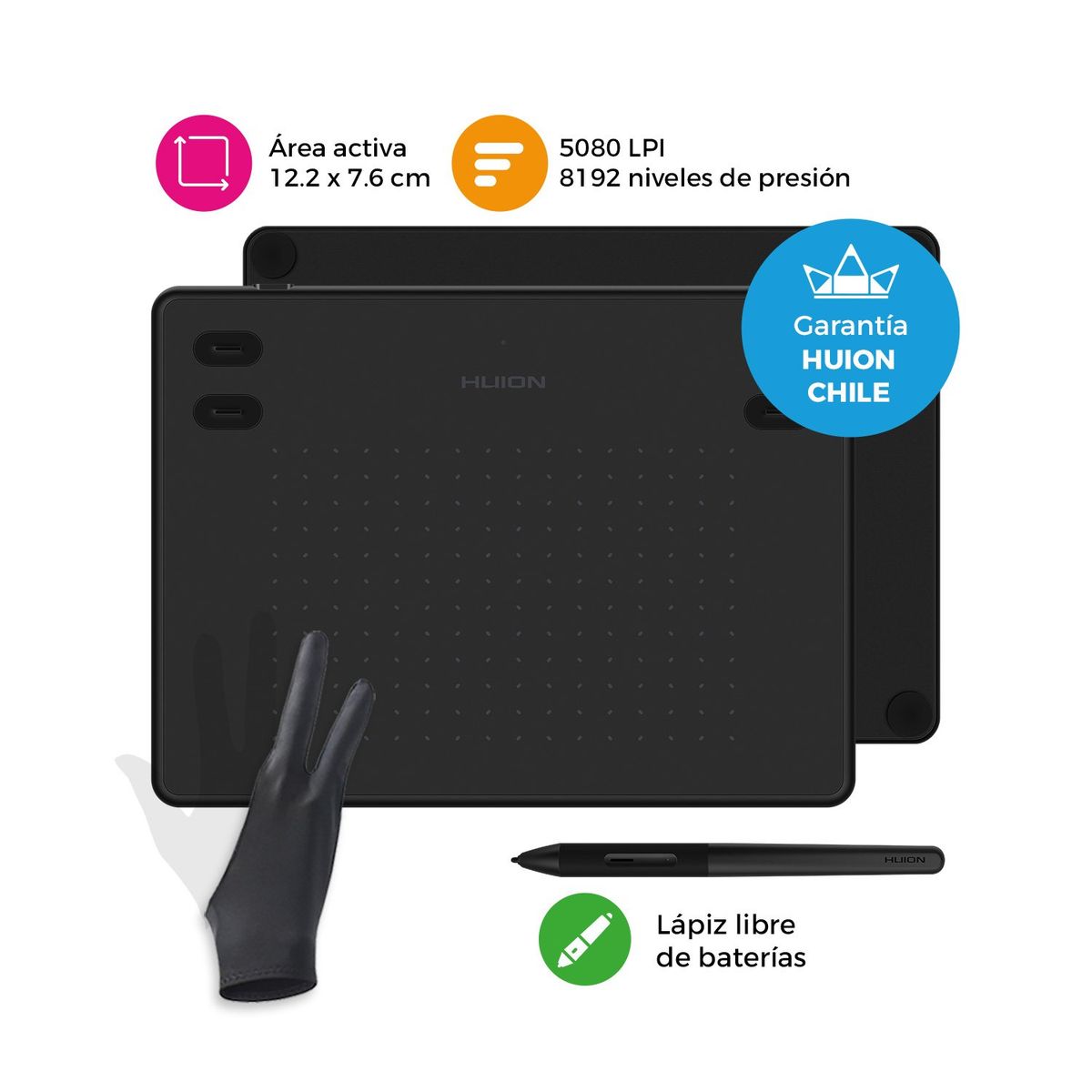 HUION - Tableta Gráfica Huion Inspiroy RTE-100 Black - Incluye Guante
