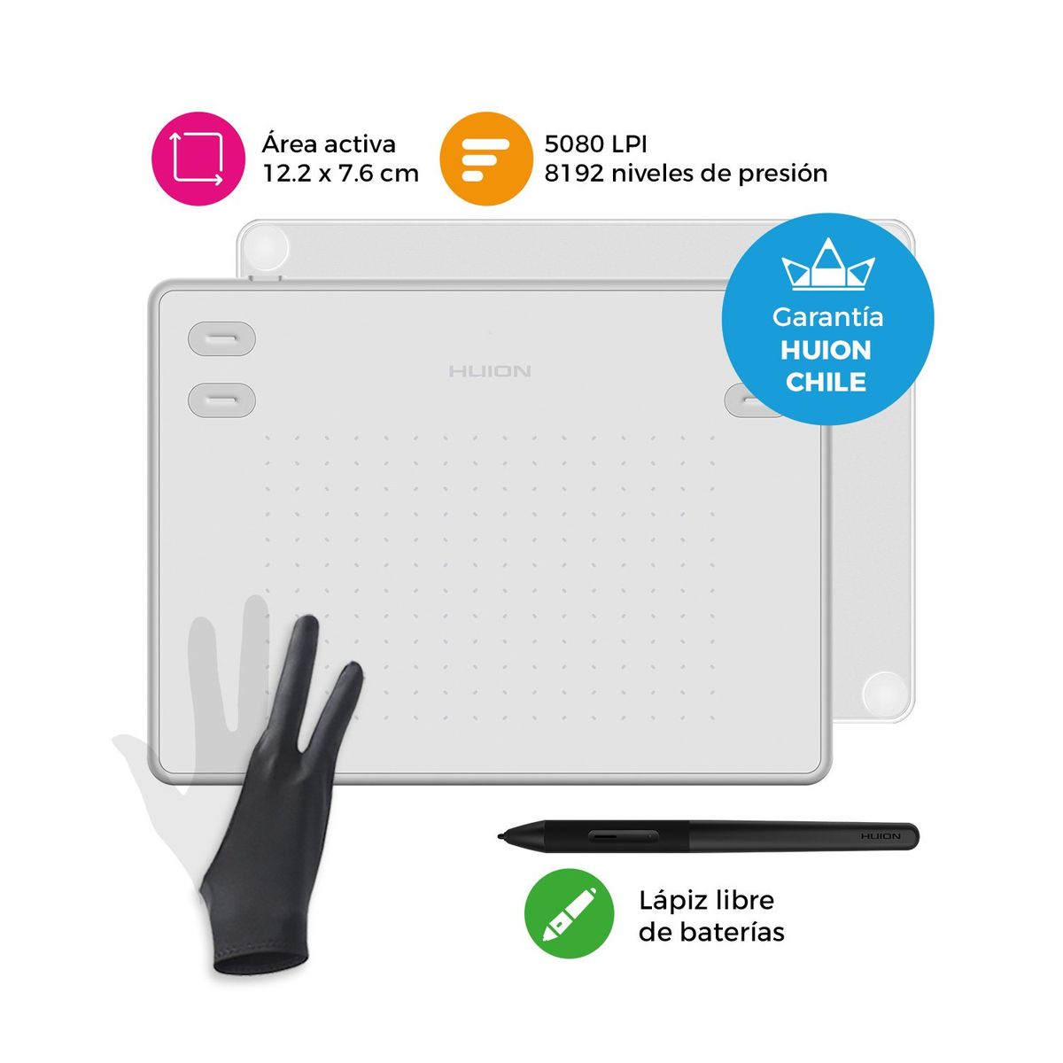 HUION - Tableta Gráfica Huion Inspiroy RTE-100 White - Incluye Guante