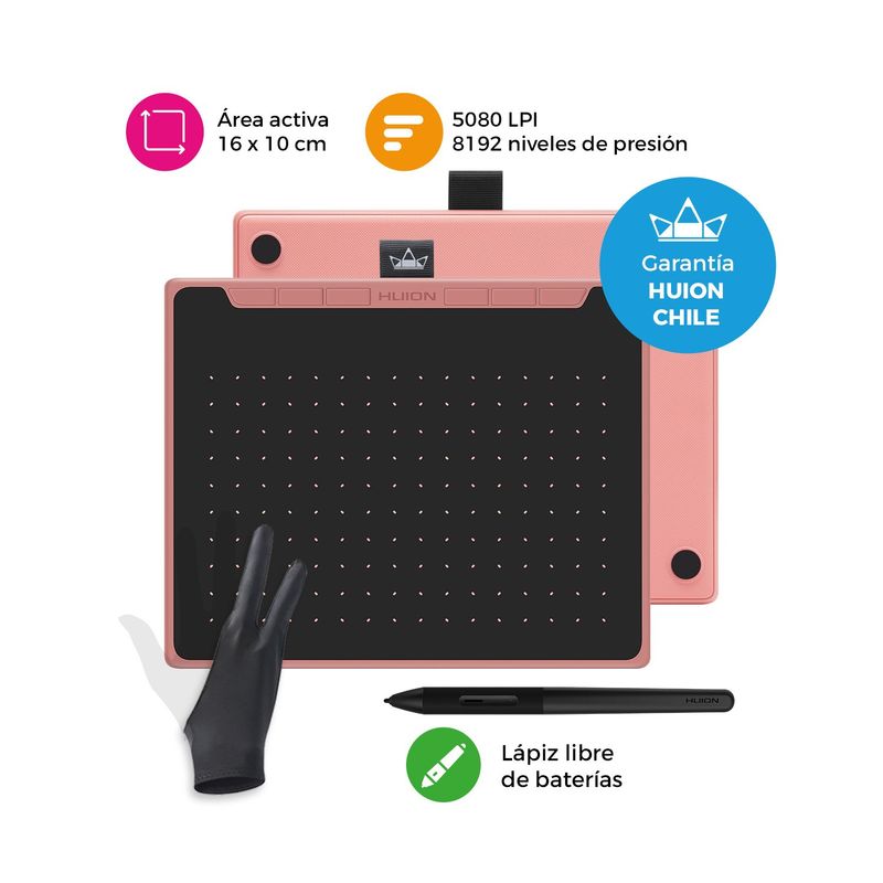 HUION - Tableta Gráfica Huion Inspiroy RTS-300 Pink - Incluye Guante
