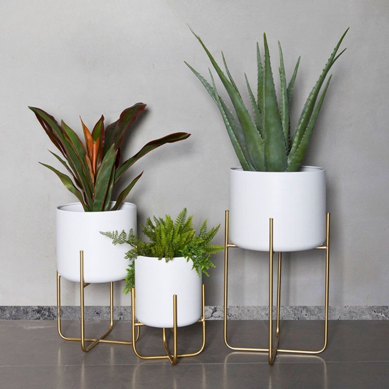 SANTU HOME & DECO - Set 3 Macetero Blancos con Pedestal