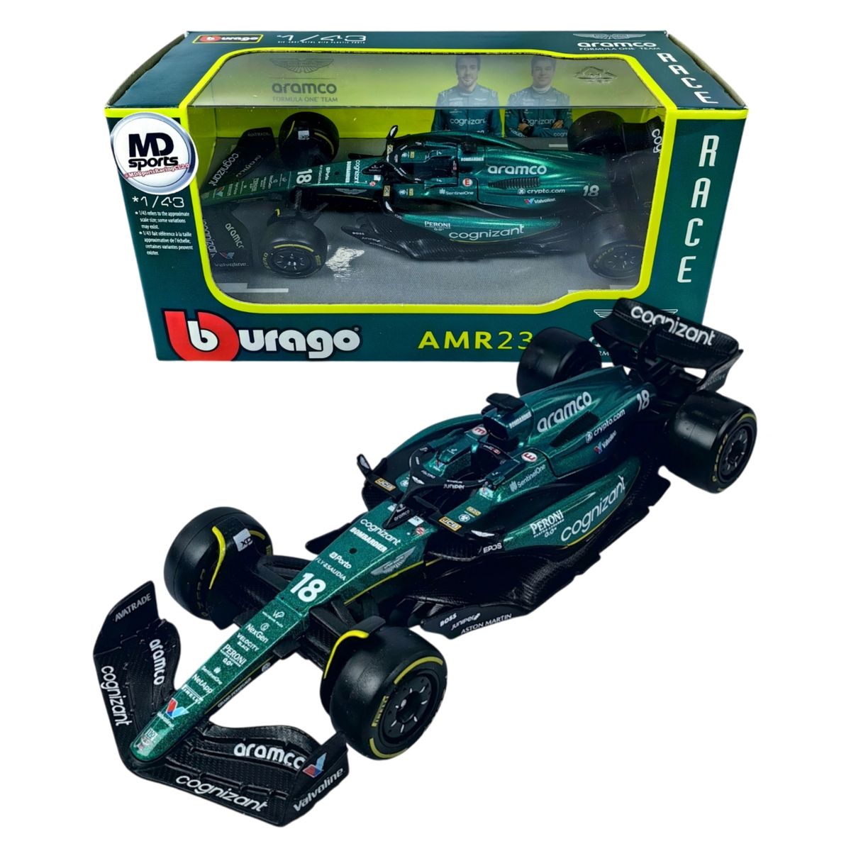 BBURAGO - Auto F1 Aston Martin AMR23 2023 #18 L. Stroll Caja Norm 1:43