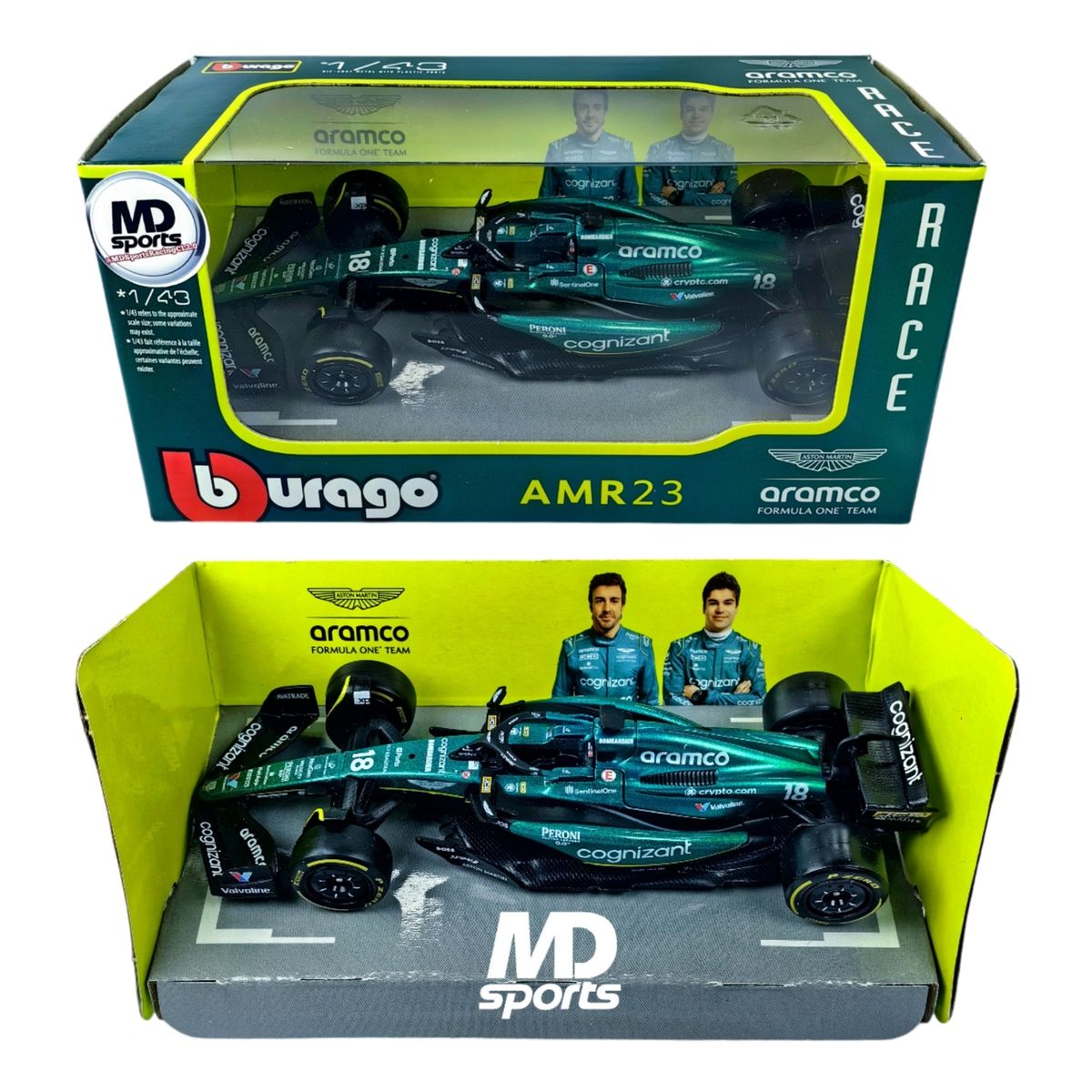 BBURAGO - Auto F1 Aston Martin AMR23 2023 #18 L. Stroll Caja Norm 1:43