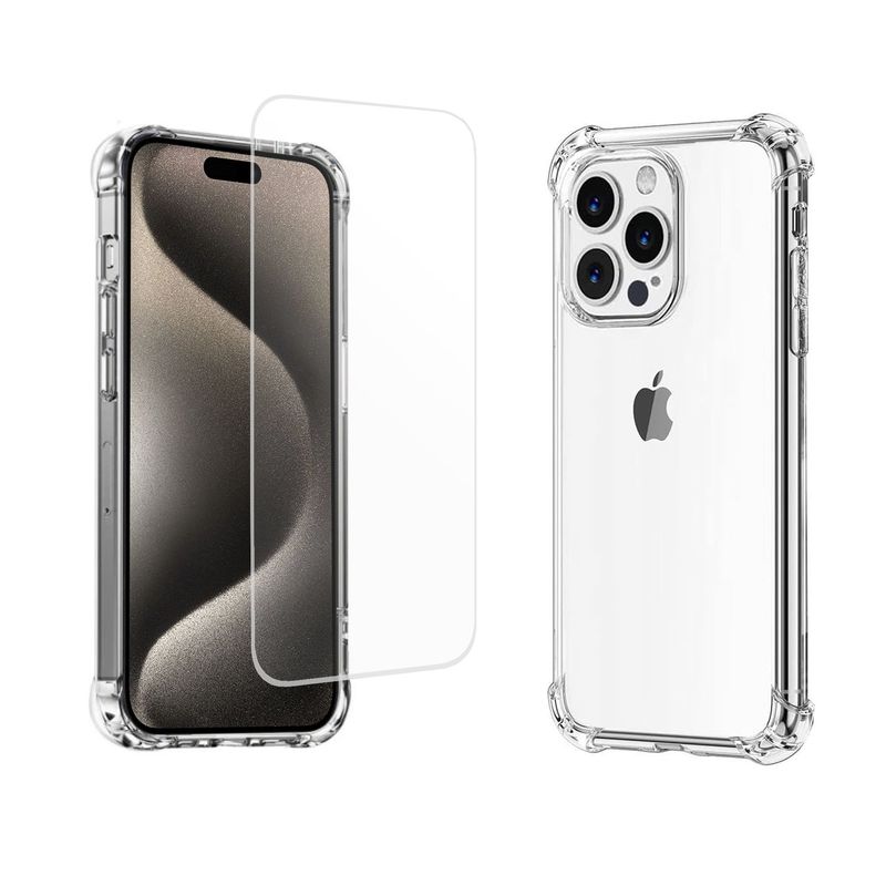 CELLBOX - Carcasa Transparente + Mica de Vidrio para iPhone 15 Pro Max