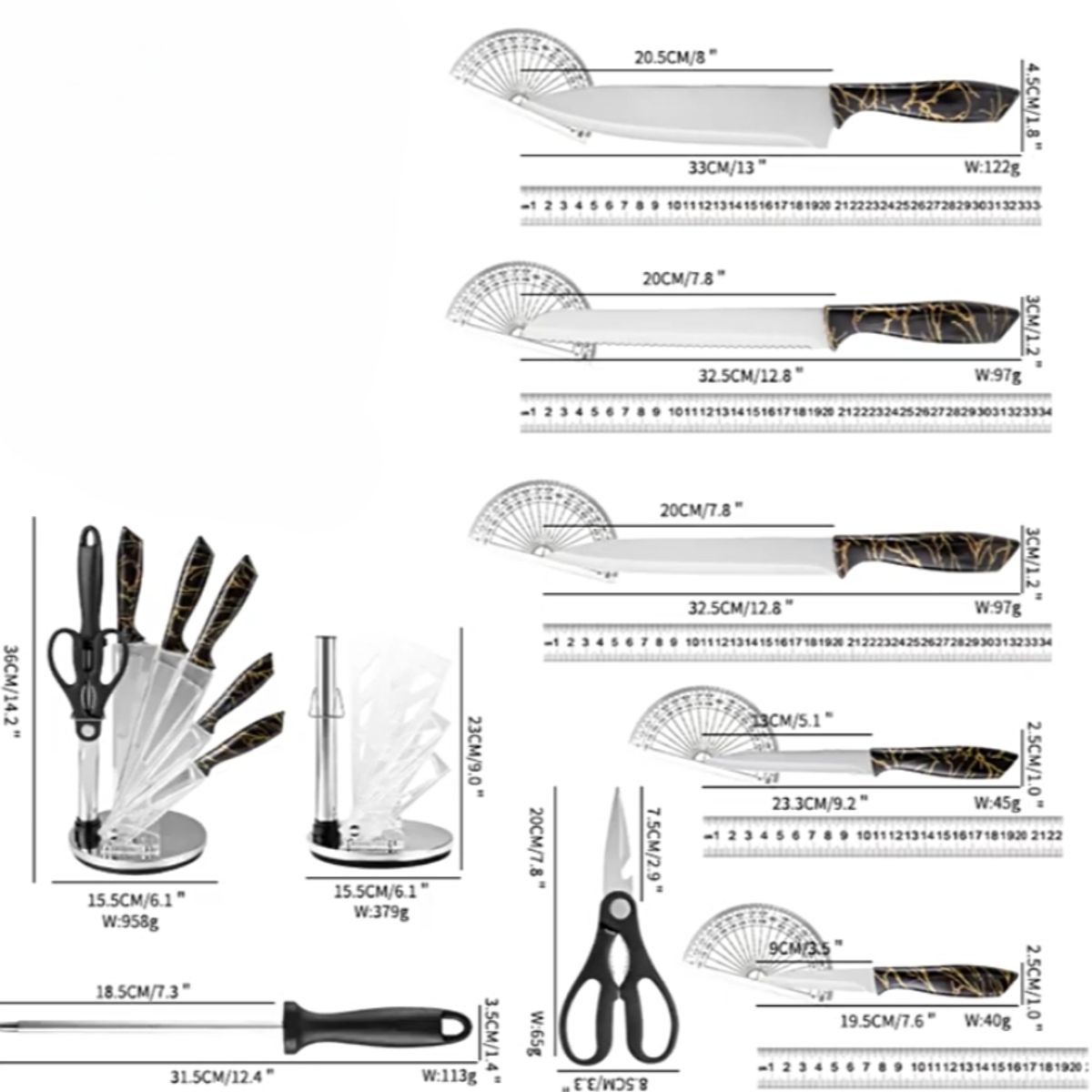 GENERICO - Set De Cuchillos De Cocina 7 Piezas Diseño Elegance Marble