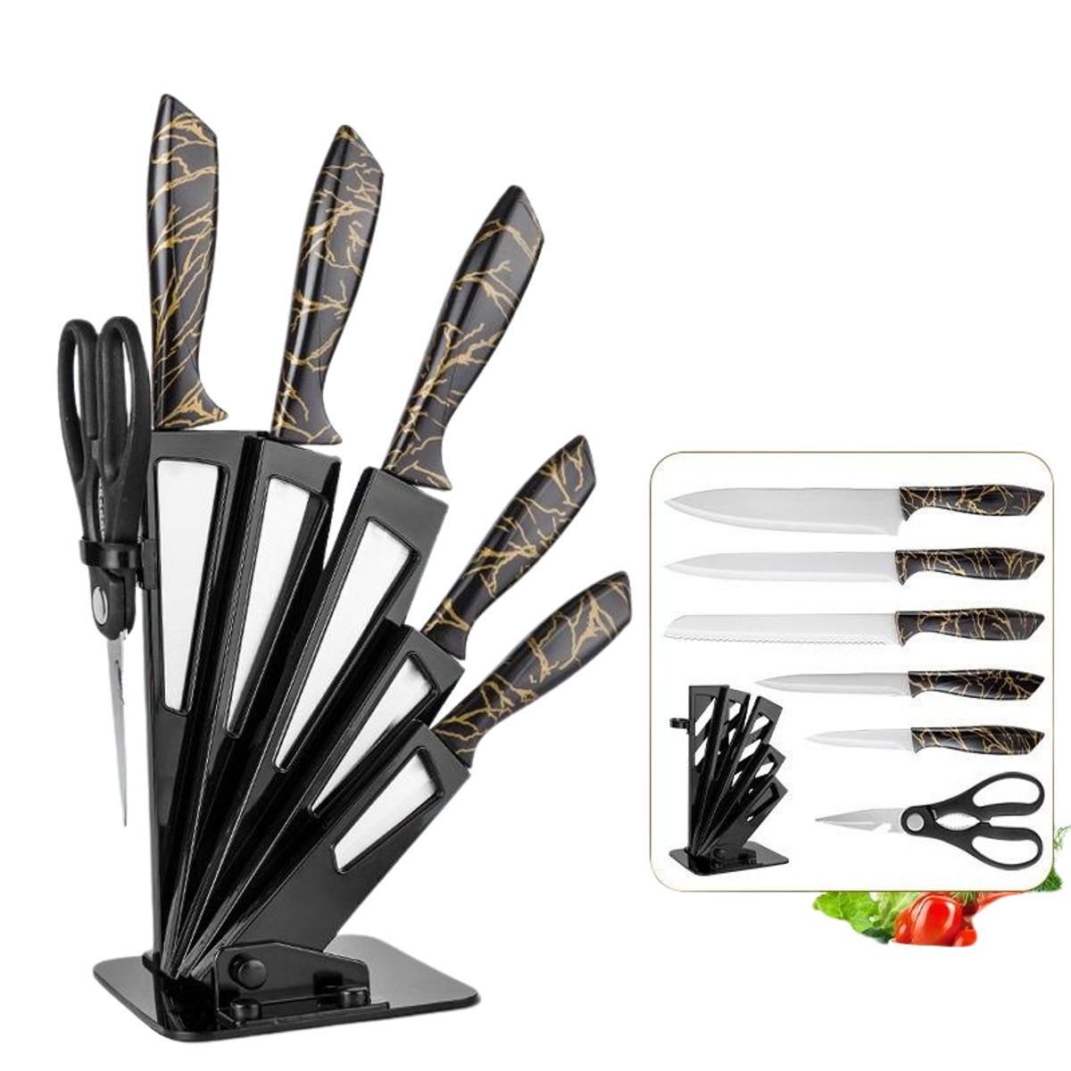 GENERICO - Set De Cuchillos De Cocina 7 Piezas Diseño Elegance Marble