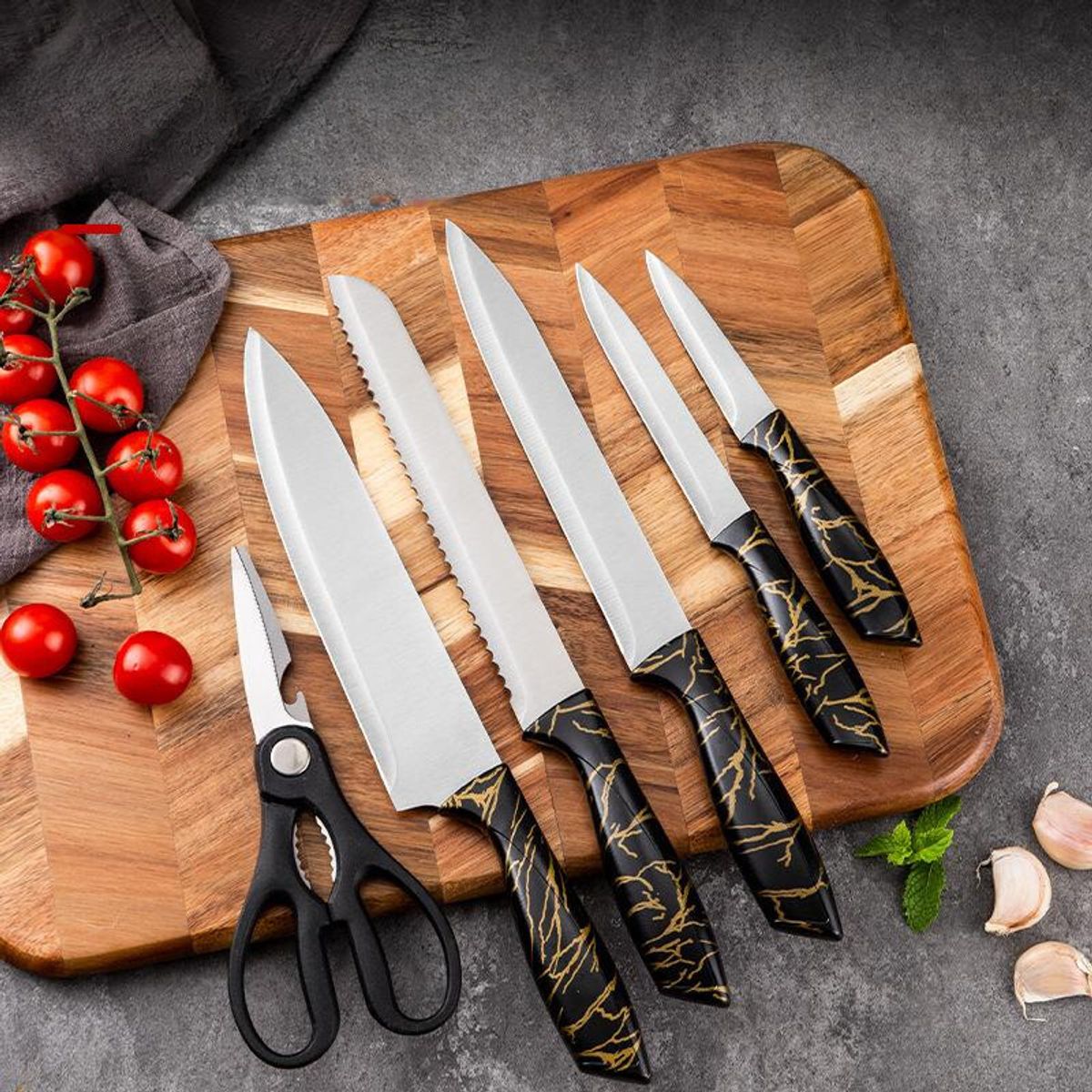 GENERICO - Set De Cuchillos De Cocina 7 Piezas Diseño Elegance Marble