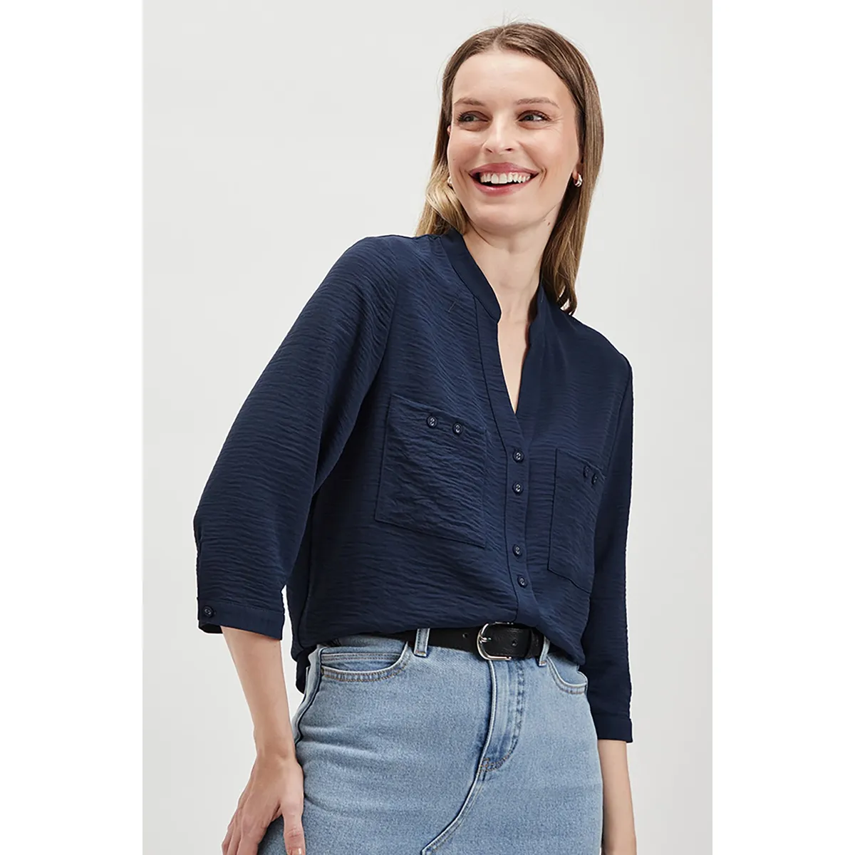 ASH - Blusa Manga Larga Azul Marino Mujer Ash