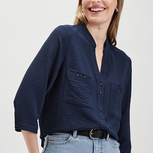 ASH - Blusa Manga Larga Azul Marino Mujer Ash