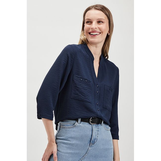 ASH - Blusa Manga Larga Azul Marino Mujer Ash