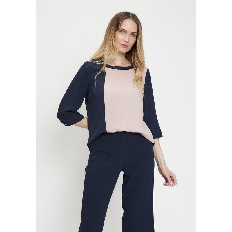 MA GRIFFE - Blusa Manga Larga Azul Marino Mujer Magriffe