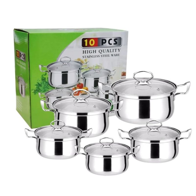 LINE - Juego de Ollas Acero Tapa Vidrio Templado 10 Piezas Utensilios Cocina