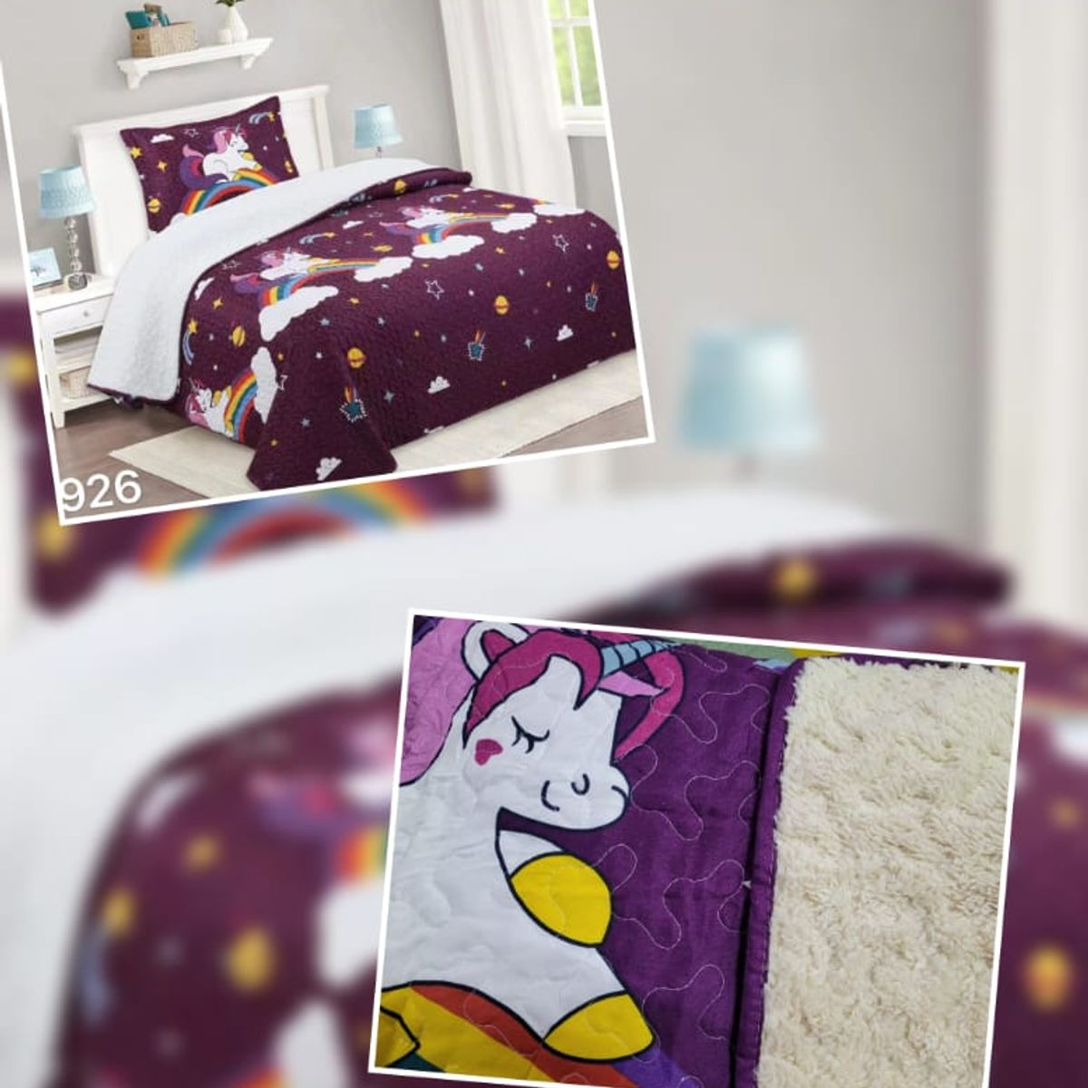 GENERICO - CUBRECAMA DE VERANO TELA CON CHIPORRO UNICORNIO VIOLETA 1.5 PLAZAS FY